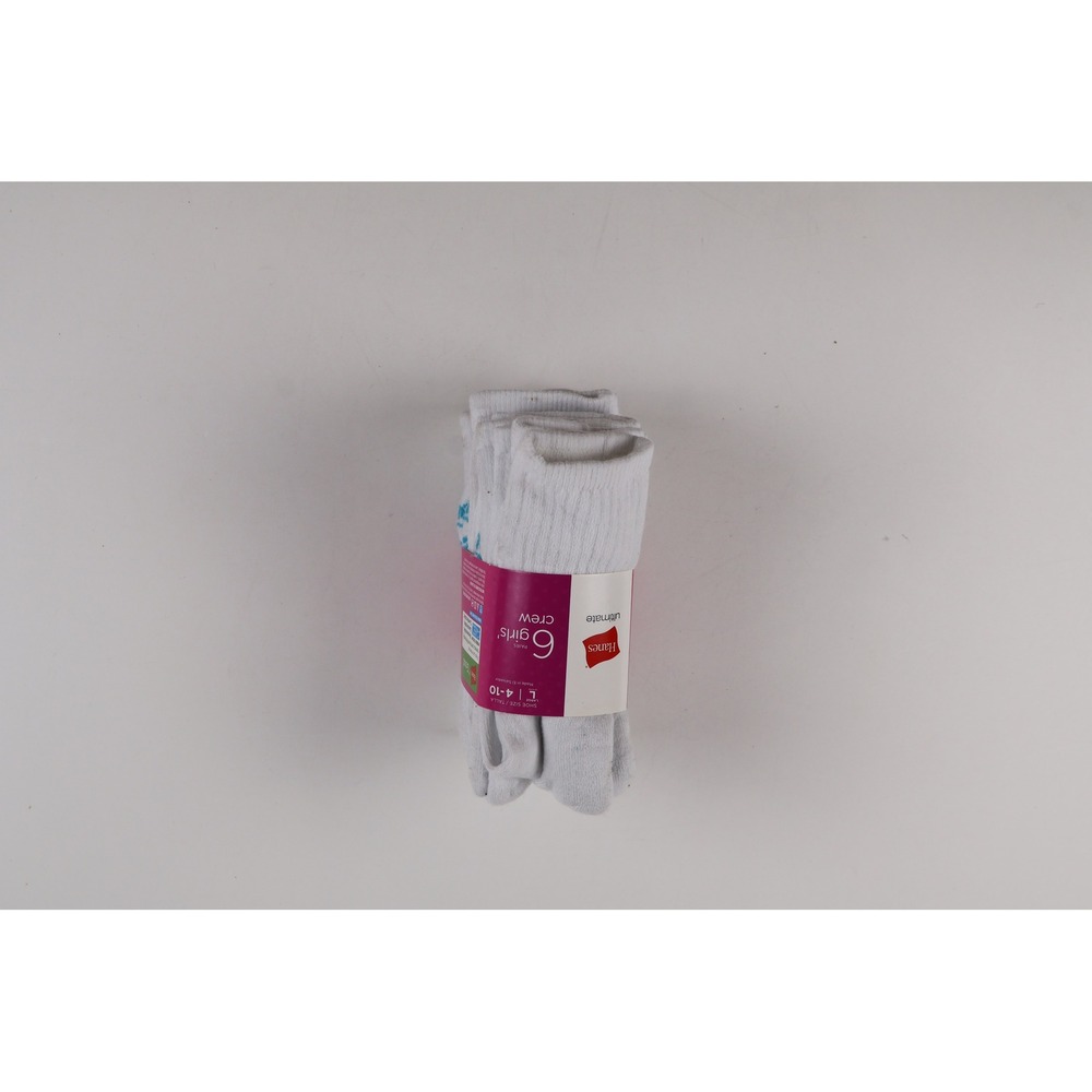 Hanes Crew Socks Ultimate 6 Pair White Solid Large NWT